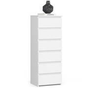 Buffet avec 6 Tiroirs Blanc - Commode Style Contemporain - 40 x 35 x 109 cm