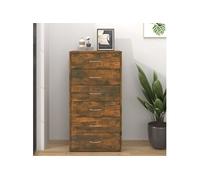 Buffet Design Minimaliste Avec 6 Tiroirs Chêne Fumé 50x34x96 Cm Bois Composé Marron