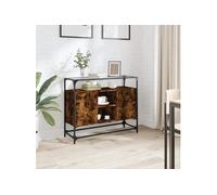 Buffet avec dessus en verre chêne fumé bois d ingénierie