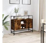vidaXL Buffet avec dessus en verre – chêne fumé, bois d'ingénierie, marron