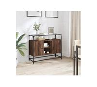 Buffet avec dessus en verre chêne marron bois d'ingénierie, meuble de rangement, meuble de rangement de cuisine, 846073