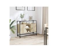 Buffet avec dessus en verre chêne sonoma bois d'ingénierie, meuble de rangement, meuble de rangement de cuisine, 846070