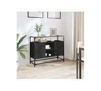 Vidaxl Buffet Avec Dessus En Verre Noir 98x35x81 Cm Bois D'ingénierie Marron