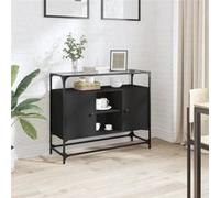 Vidaxl Buffet Avec Dessus En Verre Noir 98x35x81 Cm Bois D'ingénierie Marron