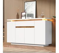 Buffet avec éclairage LED, Armoire de Rangement avec 1 Tiroir et 4 Portes, Buffet Moderne Pour Salon, Couloir ou Cuisine,140x40x80cm