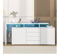 Buffet avec éclairage LED,Meuble de salon laqué brillant,Armoire haute 160×35×70cm,4 tiroirs et 2 portes,Panneau de particules,blanc