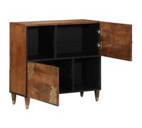 Buffet avec étagère marron 80 x 33 x 75 cm en bois massif de mangue | Poignées en laiton, détails dorés, espace de rangement avec portes, armoire de salon
