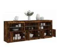 vidaXL Buffet avec Lumières LED, Armoire avec Porte, Meuble de Rangement, Organisateur de Salon Salle de Séjour Maison, Moderne, Chêne Fumé