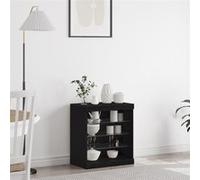 vidaXL Buffet LED Chêne noir 60,5×37×67 cm Bois d'ingénierie étagères en verre USB RGB