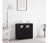 vidaXL Buffet bas Chêne noir 2 portes Éclairage LED 80x35x75 cm