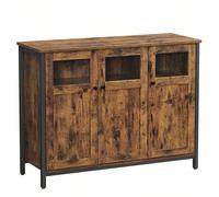 Buffet, Avec Placard 3 Portes, 100 X 35 X 75 Cm, Cadre En Acier, Style Industriel, Marron Rustique Et Noir Marron