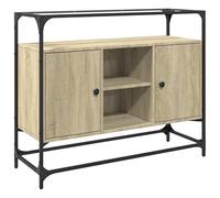 Buffet avec plateau en verre - Meuble de salon en chêne Sonoma - 98 x 35 x 81 cm - Meuble TV moderne avec espace de rangement pour petits jardins et salons
