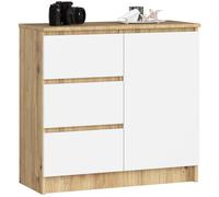 Buffet avec Porte et 3 Tiroirs Chêne Artisan/Blanc - Commode Style Contemporain - 80 x 40 x 80 cm