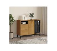 Vidaxl Buffet Avec Porte Vitrée Flam 110x40x80 Cm Bois Massif De Pin Marron