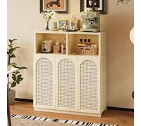 Buffet avec Portes en rotin tressé Rangement à Plusieurs Niveaux for Petits appareils électroménagers Solution de Rangement compacte for la Cuisine et Le Salon des Petits logements(White,L-98_B)