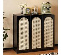 Buffet avec Portes en rotin tressé Rangement à Plusieurs Niveaux for Petits appareils électroménagers Solution de Rangement compacte for la Cuisine et Le Salon des Petits logements(Black,L-98_A)