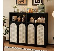Buffet avec Portes en rotin tressé Rangement à Plusieurs Niveaux for Petits appareils électroménagers Solution de Rangement compacte for la Cuisine et Le Salon des Petits logements(Black,L-130CM_B)