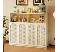 Buffet avec Portes en rotin tressé Rangement à Plusieurs Niveaux for Petits appareils électroménagers Solution de Rangement compacte for la Cuisine et Le Salon des Petits logements(White,L-130CM_B)
