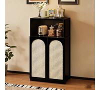 Buffet avec Portes en rotin tressé Rangement à Plusieurs Niveaux for Petits appareils électroménagers Solution de Rangement compacte for la Cuisine et Le Salon des Petits logements(Black,L-66_B)