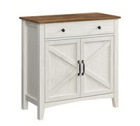 Buffet, Avec Tiroir, Meuble De Cuisine Avec Portes Et Étagère Réglable En Hauteur, Blanc Rustique Et Marron Miel Blanc