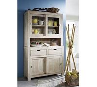 MASSIVMOEBEL24.DE Buffet avec vitrine - Bois Massif d'acacia Blanchi - Nature White #64