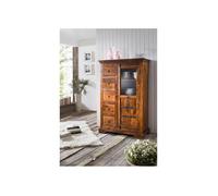 Buffet avec vitrine - Bois massif d'acacia laqué (Miel) - Style colonial - OXFORD #0417
