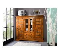 Buffet avec vitrine - Bois massif d'acacia laqué (Miel) - Style colonial - OXFORD #0418