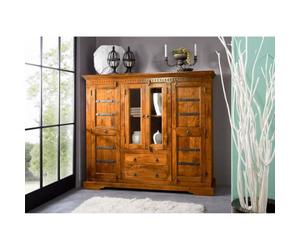 Buffet avec vitrine - Bois massif d'acacia laqué (Miel) - Style colonial - OXFORD #0418
