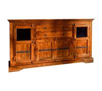 Buffet avec vitrines - Bois massif d'acacia laqué (Miel) - Style colonial - OXFORD #0453