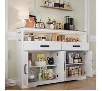 Buffet bahut 140x40x105 cm, meuble de rangement avec 2 portes et 2 tiroirs, étagères réglables, style scandinave blanc pour salon