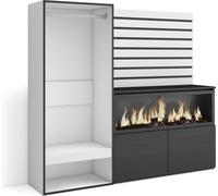 Buffet, Bahut, 167x35x145cm, Chambre à coucher, Cheminée électrique XXL, Vestiaire ouvert, Blanc