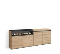Buffet, Bahut, 207x35x75 cm, Chambre à coucher, pièce, Cheminée électrique, Commode, Buffet, Chêne, RF3412