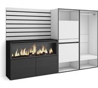 Buffet, Bahut, 227x35x145cm, Chambre à coucher, Cheminée électrique XXL, Meuble à Chaussures, Vestiaire ouvert, Blanc