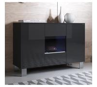 Buffet Bahut 3 portes 2 étagères vitrine LED | 120 x 82 x 40 cm | Couleur Noir Finition Brillante | Pieds Alu | LUKE A2
