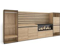 Buffet, Bahut, 334x35x145cm, Chambre à coucher, Cheminée électrique XXL, Commode, Buffet, Meuble à Chaussures, Vestiaire ouvert, Chêne