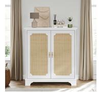 Buffet Bahut Avec Portes Rotin, Cave À Vin Décorative, Console Pour Couloir&Entrée&Salon, Meuble Élégant Et Fonctionnel