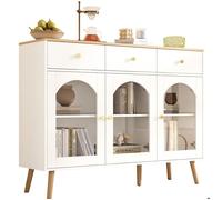 Buffet Bahut bas 3 tiroirs et 3 portes LEXLIFE - L 120 x P 34 x H 94 cm - Pour salon ou salle à manger - Blanc