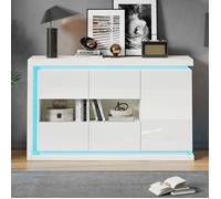 Buffet bahut - Becag - Buffet de salon moderne avec LED - Buffet bas avec 3 portes - 140x40x84cm - Blanc