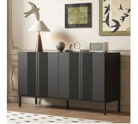 Buffet Bahut Buffet moderne 4 portes sans poignées noir - Design épuré pour salon/salle à manger/cuisine - rangement élégant