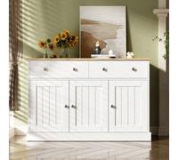 Buffet bahut, Buffet moderne, Buffet bas de salon, Commode avec 3 portes 2 tiroirs,120x36x80 cm, Meuble de rangement, Blanc
