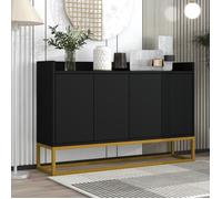 Buffet Bahut Buffet moderne minimaliste 4 portes sans poignées noir - Salon salle à manger cuisine - Meuble TV rangement élégant