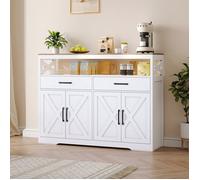 Buffet / Bahut de rangement - Scandinave - 140x40x105 cm - Blanc & bois clair - 2 portes 2 tiroirs