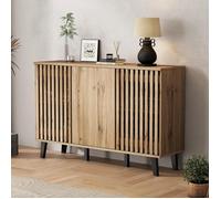 Buffet Bahut de Salon - 150 cm - 3 Portes 6 Compartiments - Bois Naturel - Style Scandinave Moderne - Salon Chambre Bureau