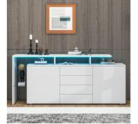 Buffet Bahut de Salon - 160 cm - 2 Portes et 4 Tiroirs - Blanc et Brillant - Style Scandinave - Commode avec éclairage LED