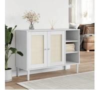 Buffet Bahut de Salon,Armoire de Cuisine, SENJA aspect rotin blanc 112x40x80cm ,Bois massif de pin BONNIE B65009730