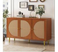 Buffet Bahut de Salon - Buffet en rotin 130 cm - 2 Portes et 3 Tiroirs - Noyer - Style Scandinave Moderne