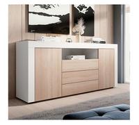 Buffet Bahut de Salon YANIS - 160 cm - 2 Portes et 3 Tiroirs - Blanc et Chêne Sonoma - Style Scandinave - Designameublement