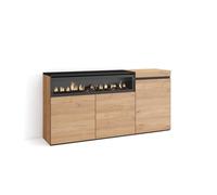 Buffet, Bahut, Enfilade, 150x35x75cm, 3 Portes, 1feu électrique, Chêne et noir, RF2518