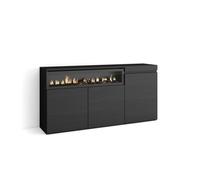 Buffet, Bahut, Enfilade, 150x35x75cm, 3 Portes, 1feu électrique, Noir, RF2510