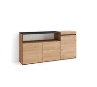 Buffet, Bahut, Enfilade, 150x35x75cm, 3 Portes, couleur Chêne et noir, RF2516